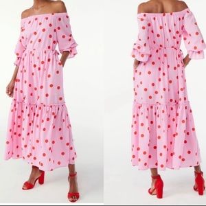 Gorgeous pink and red maxi off the shoulder dress NWT